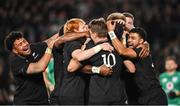 2 July 2022; New Zealand players celebrate after Pita Gus Sowakula, obscured scores his side's sixth try during the Steinlager Series match between the New Zealand and Ireland at Eden Park in Auckland, New Zealand. Photo by Brendan Moran/Sportsfile