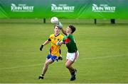 2 July 2022; Thomas Lynch of Rathgormack in action against Martin Spiers of San Francisco during the match between Rathgormack, Waterford, and San Francisco at the John West Féile Peile na nÓg National Gaelic and Ladies football finals 2022 at the GAA National Games Development Centre Campus in Abbotstown, Dublin. Eighty-eight club sides from Ireland, the UK, Europe and US competed in the final stages of the under-15 competition across nine venues, one of the biggest underage sporting events on the continent, sponsored for the seventh time by John West. Photo by Ramsey Cardy/Sportsfile