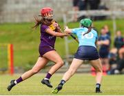 2 July 2022; Sarah O'Connor of Wexford in action against Emma Flanagan of Dublin during round 5 of the Glen Dimplex All-Ireland Senior Camogie Championship match between Wexford and Dublin at Bellefield GAA Complex in Enniscorthy, Wexford. Photo by Michael P Ryan/Sportsfile