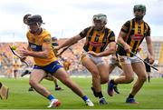 2 July 2022; Ian Galvin of Clare in action against Paddy Deegan, centre, and Tommy Walsh of Kilkenny during the GAA Hurling All-Ireland Senior Championship Semi-Final match between Kilkenny and Clare at Croke Park in Dublin. Photo by Ramsey Cardy/Sportsfile