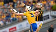 2 July 2022; Conor Cleary of Clare in action against TJ Reid of Kilkenny during the GAA Hurling All-Ireland Senior Championship Semi-Final match between Kilkenny and Clare at Croke Park in Dublin. Photo by Stephen McCarthy/Sportsfile