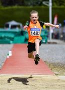 2 July 2022; Kai Boyle of Rosses A.C. competing in the Boy's U9's Long Jump during the Irish Life Health Children’s Team Games & U12/U13 Championships in Tullamore, Offaly. Photo by George Tewkesbury/Sportsfile