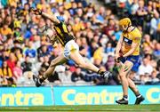 2 July 2022; David Fitzgerald of Clare has a shot on goal under pressure from Huw Lawlor of Kilkenny during the GAA Hurling All-Ireland Senior Championship Semi-Final match between Kilkenny and Clare at Croke Park in Dublin. Photo by Harry Murphy/Sportsfile