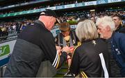 2 July 2022; Kilkenny manager Brian Cody signs a Kilkenny jersey after his side's victory in the GAA Hurling All-Ireland Senior Championship Semi-Final match between Kilkenny and Clare at Croke Park in Dublin. Photo by Harry Murphy/Sportsfile