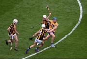 2 July 2022; Shane O'Donnell of Clare in action against Kilkenny players, left to right, Michael Carey, Cian Kenny, and Conor Browne during the GAA Hurling All-Ireland Senior Championship Semi-Final match between Kilkenny and Clare at Croke Park in Dublin. Photo by Daire Brennan/Sportsfile