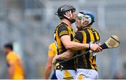 2 July 2022; Kilkenny players TJ Reid, right, and Walter Walsh celebrate after their side's victory in the GAA Hurling All-Ireland Senior Championship Semi-Final match between Kilkenny and Clare at Croke Park in Dublin. Photo by Piaras Ó Mídheach/Sportsfile