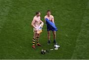 2 July 2022; Walter Walsh of Kilkenny and John Conlon of Clare swap jerseys after the GAA Hurling All-Ireland Senior Championship Semi-Final match between Kilkenny and Clare at Croke Park in Dublin. Photo by Daire Brennan/Sportsfile