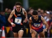 2 July 2022; Andrew Coscoran of Star of the Sea AC, right, dips at the line to win the Morton Mile ahead of eventual second Cathal Doyle of Clonliffe Harriers AC during the 2022 Morton Games at Morton Stadium in Santry, Dublin. Photo by David Fitzgerald/Sportsfile