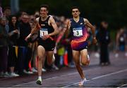 2 July 2022; Andrew Coscoran of Star of the Sea AC, right, on his way to winning the Morton Mile alongside eventual second Cathal Doyle of Clonliffe Harriers AC during the 2022 Morton Games at Morton Stadium in Santry, Dublin. Photo by David Fitzgerald/Sportsfile