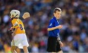 2 July 2022; Referee Joseph Breslin, Seir Kieran's NS, Clareen, Birr, Offaly, during the INTO Cumann na mBunscol GAA Respect Exhibition Go Games at half-time of the GAA Hurling All-Ireland Senior Championship Semi-Final match between Kilkenny and Clare at Croke Park in Dublin. Photo by Stephen McCarthy/Sportsfile