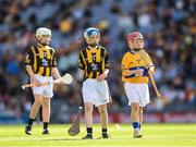 2 July 2022; Ruairi Kelly, Colehill NS, Colehill, Longford, representing Kilkenny, and Cahir Casey, St. Anne's PS 3 Reservoir Road, Corkey, Antrim, representing Clare, during the INTO Cumann na mBunscol GAA Respect Exhibition Go Games at half-time of the GAA Hurling All-Ireland Senior Championship Semi-Final match between Kilkenny and Clare at Croke Park in Dublin. Photo by Stephen McCarthy/Sportsfile