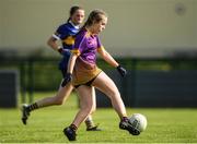 2 July 2022; Cara Donnelly of Carryduff Co Down scores a goal against Mullahahoran Co Cavan during the Cup Final between Carryduff Co Down and Mullahahoran Co Cavan at the John West National Football Feile 2022 event at Kildare GAA Centre in Hawkfield, Kildare. Photo by Matt Browne/Sportsfile