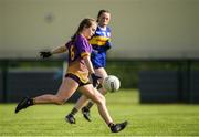 2 July 2022; Cara Donnelly of Carryduff Co Down scores a goal against Mullahahoran Co Cavan during the Cup Final between Carryduff Co Down and Mullahahoran Co Cavan at the John West National Football Feile 2022 event at Kildare GAA Centre in Hawkfield, Kildare. Photo by Matt Browne/Sportsfile