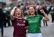 3 July 2022; Galway supporter Orla Finnegan, left, and Limerick supporter Lauren Burns before the GAA Hurling All-Ireland Senior Championship Semi-Final match between Limerick and Galway at Croke Park in Dublin. Photo by David Fitzgerald/Sportsfile