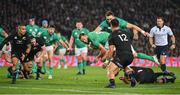 2 July 2022; Jamison Gibson Park of Ireland is tackled by George Bower of New Zealand during the Steinlager Series match between the New Zealand and Ireland at Eden Park in Auckland, New Zealand. Photo by Brendan Moran/Sportsfile