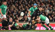 2 July 2022; Aaron Smith of New Zealand offloads during the Steinlager Series match between the New Zealand and Ireland at Eden Park in Auckland, New Zealand. Photo by Brendan Moran/Sportsfile