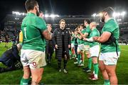 2 July 2022; The Ireland team applaud New Zealand captain Sam Cane, and his teammates, from the pitch after the Steinlager Series match between the New Zealand and Ireland at Eden Park in Auckland, New Zealand. Photo by Brendan Moran/Sportsfile