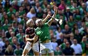 3 July 2022; Aaron Gillane of Limerick in action against Daithí Burke of Galway during the GAA Hurling All-Ireland Senior Championship Semi-Final match between Limerick and Galway at Croke Park in Dublin. Photo by Piaras Ó Mídheach/Sportsfile