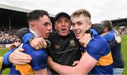 3 July 2022; Tipperary manager James Woodlock celebrates with Adam Daly, left, and Tadhg Sheehan after the Electric Ireland GAA Hurling All-Ireland Minor Championship Final match between Tipperary and Offaly at UPMC Nowlan Park, Kilkenny. Photo by Matt Browne/Sportsfile