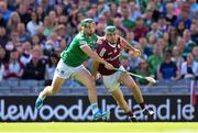 3 July 2022; Brian Concannon of Galway in action against Sean Finn of Limerick during the GAA Hurling All-Ireland Senior Championship Semi-Final match between Limerick and Galway at Croke Park in Dublin. Photo by Stephen McCarthy/Sportsfile