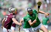 3 July 2022; Gearóid Hegarty of Limerick in action against Daithí Burke of Galway during the GAA Hurling All-Ireland Senior Championship Semi-Final match between Limerick and Galway at Croke Park in Dublin. Photo by Piaras Ó Mídheach/Sportsfile
