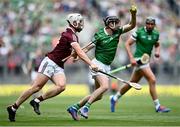 3 July 2022; Graeme Mulcahy of Limerick in action against Darren Morrissey of Galway during the GAA Hurling All-Ireland Senior Championship Semi-Final match between Limerick and Galway at Croke Park in Dublin. Photo by David Fitzgerald/Sportsfile
