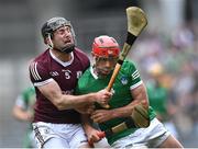 3 July 2022; Barry Nash of Limerick in action against Pádraic Mannion of Galway during the GAA Hurling All-Ireland Senior Championship Semi-Final match between Limerick and Galway at Croke Park in Dublin. Photo by Piaras Ó Mídheach/Sportsfile