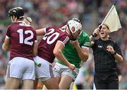 3 July 2022; Jason Flynn of Galway and Diarmaid Byrnes of Limerick tussle during the GAA Hurling All-Ireland Senior Championship Semi-Final match between Limerick and Galway at Croke Park in Dublin. Photo by Sam Barnes/Sportsfile