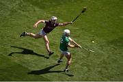 3 July 2022; Aaron Gillane of Limerick in action against Daithí Burke of Galway during the GAA Hurling All-Ireland Senior Championship Semi-Final match between Limerick and Galway at Croke Park in Dublin. Photo by Daire Brennan/Sportsfile