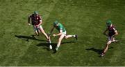 3 July 2022; William O'Donoghue of Limerick in action against Brian Concannon, left, and David Burke of Galway during the GAA Hurling All-Ireland Senior Championship Semi-Final match between Limerick and Galway at Croke Park in Dublin. Photo by Daire Brennan/Sportsfile