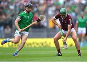 3 July 2022; Brian Concannon of Galway in action against Graeme Mulcahy of Limerick during the GAA Hurling All-Ireland Senior Championship Semi-Final match between Limerick and Galway at Croke Park in Dublin. Photo by Piaras Ó Mídheach/Sportsfile