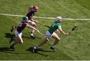 3 July 2022; Kyle Hayes of Limerick in action against Cathal Mannion, left, and Ronan Glennon of Galway during the GAA Hurling All-Ireland Senior Championship Semi-Final match between Limerick and Galway at Croke Park in Dublin. Photo by Daire Brennan/Sportsfile