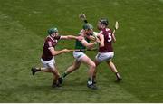 3 July 2022; William O'Donoghue of Limerick in action against Cathal Mannion, left, and Cathal Mannion of Galway during the GAA Hurling All-Ireland Senior Championship Semi-Final match between Limerick and Galway at Croke Park in Dublin. Photo by Daire Brennan/Sportsfile