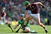 3 July 2022; Mike Casey of Limerick in action against David Burke of Galway during the GAA Hurling All-Ireland Senior Championship Semi-Final match between Limerick and Galway at Croke Park in Dublin. Photo by Sam Barnes/Sportsfile