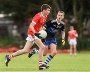 2 July 2022; Evan Nolan of Durlas Og Co Tipperary in action against Keane McArdle of St Patrick's Dromintee Co Armagh, during the Cup Final between St Patrick's Dromintee Co Armagh and Durlas Og Co Tipperary at the John West National Football Feile 2022 event at Kildare GAA Centre in Hawkfield, Kildare. Photo by Matt Browne/Sportsfile