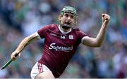 3 July 2022; Brian Concannon of Galway celebrates after scoring his side's first goal during the GAA Hurling All-Ireland Senior Championship Semi-Final match between Limerick and Galway at Croke Park in Dublin. Photo by Piaras Ó Mídheach/Sportsfile