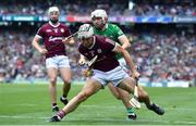 3 July 2022; Daithí Burke of Galway in action against Aaron Gillane of Limerick during the GAA Hurling All-Ireland Senior Championship Semi-Final match between Limerick and Galway at Croke Park in Dublin. Photo by Sam Barnes/Sportsfile