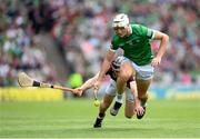 3 July 2022; Kyle Hayes of Limerick in action against Padraic Mannion of Galway during the GAA Hurling All-Ireland Senior Championship Semi-Final match between Limerick and Galway at Croke Park in Dublin. Photo by Stephen McCarthy/Sportsfile