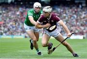 3 July 2022; Daithí Burke of Galway in action against Aaron Gillane of Limerick during the GAA Hurling All-Ireland Senior Championship Semi-Final match between Limerick and Galway at Croke Park in Dublin. Photo by Sam Barnes/Sportsfile
