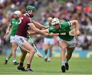 3 July 2022; Kyle Hayes of Limerick in action against Cathal Mannion of Galway during the GAA Hurling All-Ireland Senior Championship Semi-Final match between Limerick and Galway at Croke Park in Dublin. Photo by Sam Barnes/Sportsfile