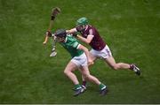 3 July 2022; Darragh O'Donovan of Limerick in action against David Burke of Galway during the GAA Hurling All-Ireland Senior Championship Semi-Final match between Limerick and Galway at Croke Park in Dublin. Photo by Daire Brennan/Sportsfile