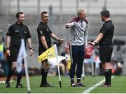 3 July 2022; Galway manager Henry Shefflin remonstrates with referee Thomas Walsh during the GAA Hurling All-Ireland Senior Championship Semi-Final match between Limerick and Galway at Croke Park in Dublin. Photo by David Fitzgerald/Sportsfile