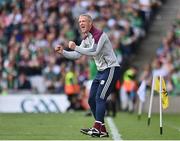 3 July 2022; Galway manager Henry Shefflin celebrates a score during the GAA Hurling All-Ireland Senior Championship Semi-Final match between Limerick and Galway at Croke Park in Dublin. Photo by Sam Barnes/Sportsfile