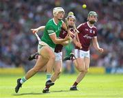 3 July 2022; Kyle Hayes of Limerick in action against Padraic Mannion of Galway during the GAA Hurling All-Ireland Senior Championship Semi-Final match between Limerick and Galway at Croke Park in Dublin. Photo by Stephen McCarthy/Sportsfile