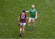 3 July 2022; Cian Lynch of Limerick shakes hands with Joseph Cooney of Galway after the GAA Hurling All-Ireland Senior Championship Semi-Final match between Limerick and Galway at Croke Park in Dublin. Photo by Daire Brennan/Sportsfile