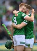 3 July 2022; William O'Donoghue, left, and Seamus Flanagan of Limerick after the GAA Hurling All-Ireland Senior Championship Semi-Final match between Limerick and Galway at Croke Park in Dublin. Photo by Stephen McCarthy/Sportsfile