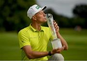 3 July 2022; Adrian Meronk of Poland with the trophy after day four of the Horizon Irish Open Golf Championship at Mount Juliet Golf Club in Thomastown, Kilkenny. Photo by Eóin Noonan/Sportsfile