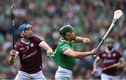 3 July 2022; Seán Finn of Limerick in action against Conor Cooney of Galway during the GAA Hurling All-Ireland Senior Championship Semi-Final match between Limerick and Galway at Croke Park in Dublin. Photo by Piaras Ó Mídheach/Sportsfile