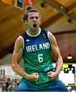 3 July 2022; Lorcan Murphy of Ireland celebrates a first half score during the FIBA EuroBasket 2025 Pre-Qualifier First Round Group A match between Ireland and Switzerland at National Basketball Arena in Dublin. Photo by Ramsey Cardy/Sportsfile