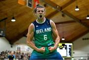 3 July 2022; Lorcan Murphy of Ireland celebrates a first half score during the FIBA EuroBasket 2025 Pre-Qualifier First Round Group A match between Ireland and Switzerland at National Basketball Arena in Dublin. Photo by Ramsey Cardy/Sportsfile